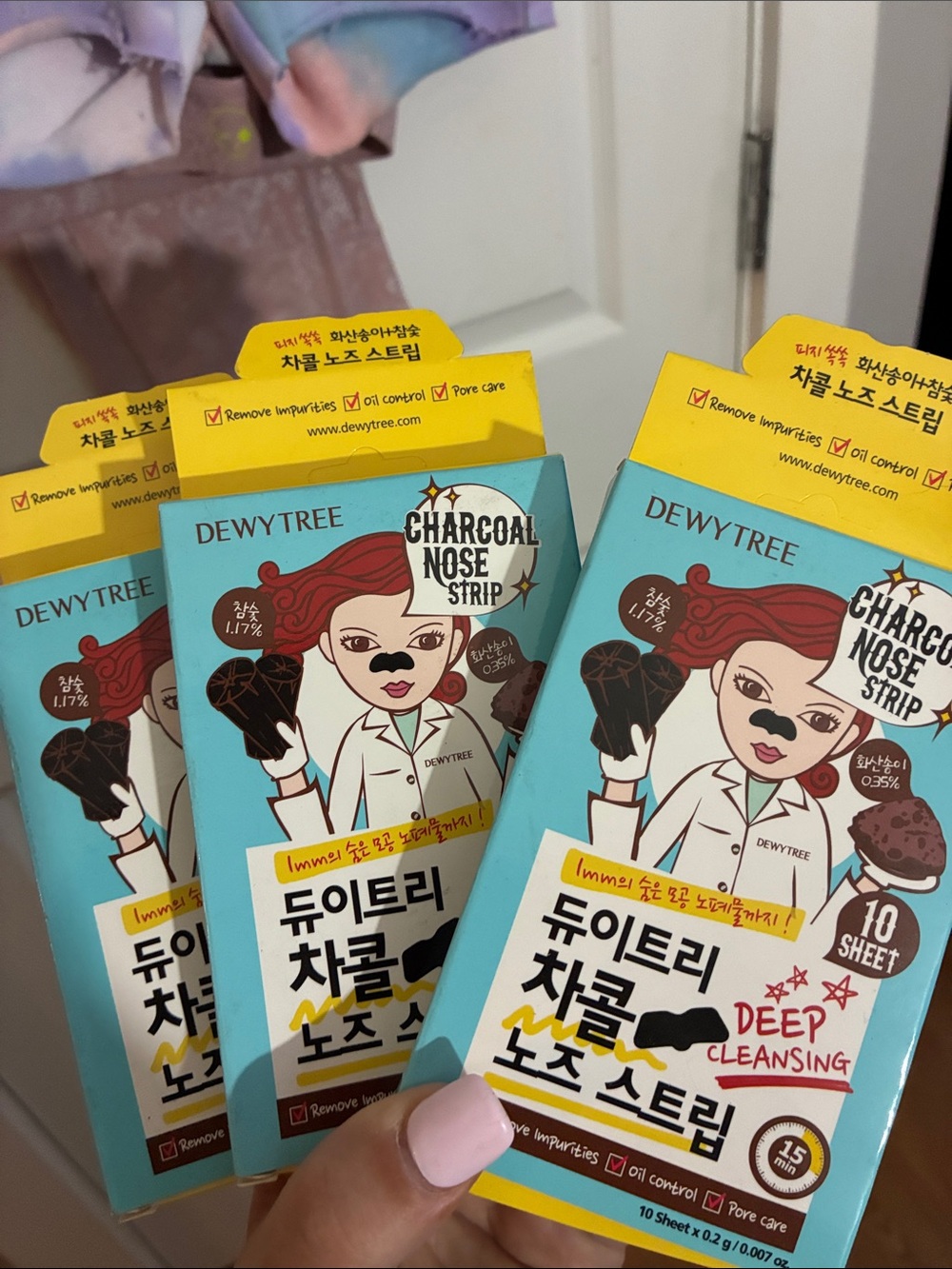 3 packs Dewytree Charcoal Nose Strips — Aqua Blue Packaging